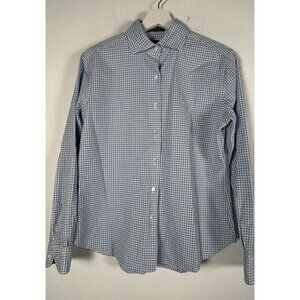 F By Faconnable Womens Blue White Houndstooth Cotton Button-Up Shirt Top Medium